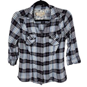 Arizona Jean Company blue and pink plaid shirt size L